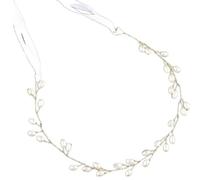 IMIKEYA Elegant Bridal Headband with Pearl Crystals, Lightweight Copper Wire and Ribbon Hair Accessory, Shaped Vine Design for Women at Weddings and Parties