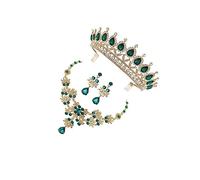 IMIKEYA Elegant Green Crown Necklace Earring Set for Women Wedding Party Costume Accessories Bridal Jewelry Three Piece Alloy Craftsmanship