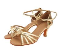 IMIKEYA Elegant Satin Latin Dance Shoes for Women Soft Sole High Heel Sandals Gold Knot Design Comfortable Ballroom Wedding Party Footwear