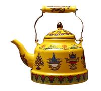 IMIKEYA Enamel Tea Serving Pot with Comfortable Ceramic Handle and Heating Tool, Artistic Antique Style Kitchen Teapot for Home Use, for Tea Lovers and Coffee Lovers
