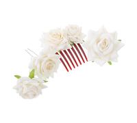IMIKEYA Fabric White Rose Flower Hair Clips for Women Wedding - 4pcs Set Including Seven-Tooth Comb, 2 U-Shaped Pins Brooch - Bridal Floral Hair Accessories for Party and Festival