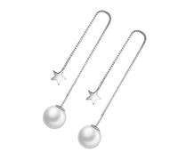 IMIKEYA Fashion Silver Long Tassel Ear Line Earrings for Women with Star and Pearl Drop Silver White Plated Elegant Lightweight Jewelry for Birthday Party Work and Daily Wear