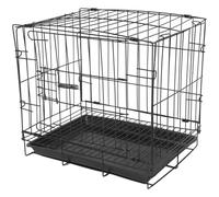 IMIKEYA Foldable Small Pet Transport Box Cage with Ventilated Structure, Iron Wire Frame and Plastic Tray, Black Multipurpose Pet Carrying Case for Dogs and Rabbits, for Home and Travel