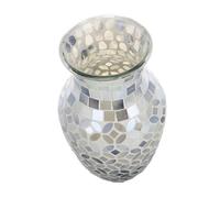 IMIKEYA Glass Flower Vase Mosaic Crackle Gray Small Decorative Bud Vase for Home and Dining Table Centerpiece with Silver Pearl Finish