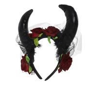 IMIKEYA Gothic Rose Horn Headband with Lace Veil Lightweight Halloween Hair Accessory with Realistic Flowers Comfortable Spirit Festival Headdress for Masquerade Themed Parties and Witch