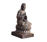 IMIKEYA Guan Yin Statue Wooden 12cm Sitting Buddha Figurine Vintage Buddhist Ornament Home Decor Meditation