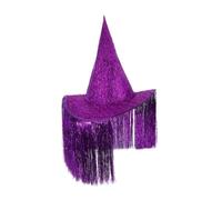 IMIKEYA Halloween Party Wizard Hat for Purple Fringe Oxford Fabric Veil Hat for Costume Parties Birthday Events and Gatherings Comfortable Breathable Reusable Design