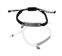 IMIKEYA Handmade Woven Black White Rope Stainless Steel Couples Bracelet with Clasp His Queen King Engraved Love Heart Durable Hypoallergenic Jewelry for Valentines Day