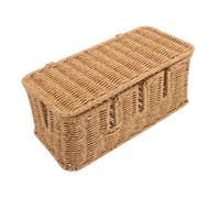IMIKEYA Handwoven Imitation Rattan Cord Hider Box with Five Openings Desktop Power Strip Organizer for Efficient Cable Management and Workspace Aesthetics Enhancement