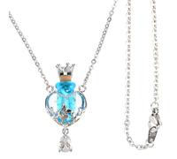 IMIKEYA Heart-shaped Blue Crystal Crown Perfume Bottle Pendant Necklace for Women, Alloy Aromatherapy Diffuser Vial Jewelry with Chain, Trendy Birthday