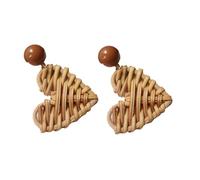 IMIKEYA Heart Shaped Rattan Weave Earrings for Women Creative DIY Straw Cane Studs Lightweight Boho Jewelry for Beach Holiday Party Shopping Eco Friendly Chic Accessory