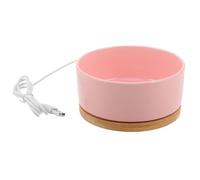 IMIKEYA Heated Pet Water Bowl Maintains Constant Temperature with Ceramic and Wood Material and Consistent Warm Water Stylish round Design for Cats and Small Animals for Indoor Use