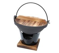IMIKEYA Japanese Cast Iron Sukiyaki Hot Pot 20cm Soup Pot with Triangular Camping Stove and Base, High Temperature Resistant Cooking Set for Outdoor Camping and Home Stew Cooking