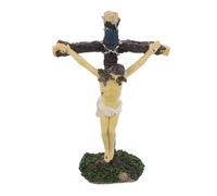 IMIKEYA Jesus Resurrection Cross Figurine with Moss Base Resin Statue for Table and Wall Decor Resin Material Artistic Religious Symbol Collectible Home Decoration