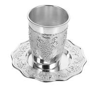 IMIKEYA Kiddush Cup and Saucer Set and Unique Design Engraved Zinc Alloy Silver Goblet with Sturdy Quality for Elevated Ceremony and Occasions