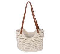 IMIKEYA Large Cotton Yarn Woven Beach Bag with Zipper Stylish Summer Tote Handbag for Travel Shopping and Leisure Spacious Knitted Hobo Design for Women