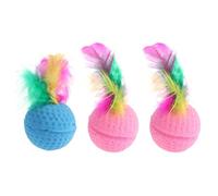 IMIKEYA Latex Sponge Balls Random Color Cat Toys with Feather Tails 3 Pcs and Avoiding Scratching Furniture Providing Healthy Exercise for Kittens and Pets Indoor Play