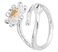 IMIKEYA Lotus Flower Open Adjustable Ring for Women and, Gold Tone Floral Band Jewelry, Cute Decorative Flower Ring for Everyday Wear and Party