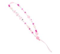 IMIKEYA Love Pattern Beaded Phone Charms and Hanging Lanyards for Women, Faux Pearl Material Glass Seed Beads, Anti-lost Function and Stylish Pink round Beads Design, for Mobile Phone