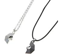 IMIKEYA Magnetic Couples Necklace Set, 1 Pair Matching Pendant Necklaces for Men and Women, Black and Silver Yin Yang Design, Friendship and Valentine’S Day Jewelry