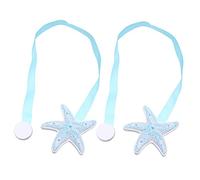 IMIKEYA Magnetic Curtain Tiebacks Sea Star Design Blue Fabric Curtain Buckle Set, 2pcs Magnetic Drapery Rope Holdbacks for Living Room and Bedroom Window Treatments