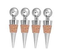 IMIKEYA Metal Wine Bottle Stoppers for Saving Red Wine, Beer, and Beverages 4pcs with Silicone and Cork Sealers Round Stylish Design for Banquets and Dinner Events