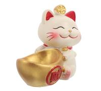 IMIKEYA Mini Japanese Resin Prosperity Cat Figurine with Gold Ingot and Crystal Ball Base Artistic Design Fusion for Festive Occasions and Store Openings Meaningful Gifting Collectible