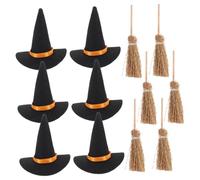 IMIKEYA Mini Witch Hat and Broom Set for Halloween Small Felt Decorations for Tabletop Reusable Lightweight Witch Accessories for Party Favors and DIY Crafts for Compact Spaces