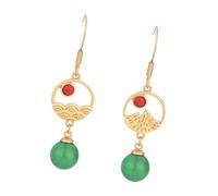 IMIKEYA Natural Agate Earrings for Women Vintage Chinese Dangle Drop Ear Studs Semi-precious Stone Jewelry Green Jade Accents for Casual or Formal Wear