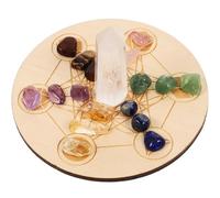 IMIKEYA Natural Crystal Column Divination Board with 7-Star Constellation Pattern, Rough Stones Set on Wooden Base for Chakra and Meditation Supplies