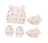IMIKEYA Newborn Cotton Hat and Baby Gloves Set for Infants, Soft Anti-Scratch Cotton Mittens and Breathable Beanie, Suitable for Newborns and Baby Girls, Rainbow 3pcs Set