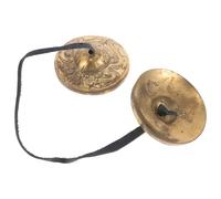 IMIKEYA Pair of Nepalese Brass Finger Cymbals with Bands, Hand Percussion Zills Instrument for Belly Dancing and Meditation, Golden Metal Spiritual Bell for Dancer Party and Yoga Practice