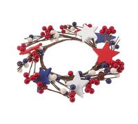 IMIKEYA Patriotic Candle Ring Wreath for Pillar Candles Red White Blue Star Design with Berries Table Centerpiece for Independence Day Memorial Day American Holiday Decor