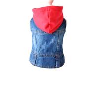 IMIKEYA Pet Vest for Puppies and Poodles with Red Knitted Hat, Retro Jeans Material, Button Closure Design, Lightweight and Breathable for Summer and Autumn Outdoor Wear