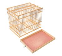 IMIKEYA Portable Bamboo Bird Cage with Handle and Tray Rectangular Vintage Flight Aviary for Budgies Lovebirds and Parrots Handwoven Outdoor and Indoor Decorative Birdhouse