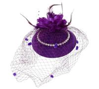 IMIKEYA Purple Mesh Mini Decorative Hat with Pearls and Plume Headband, Lightweight Cloth and Plastic Material, Versatile Styling for Weddings and Evening Parties, Elegant Fancy Hat Hair