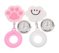 IMIKEYA Retractable Pocket Watch 2pcs Set with Smile Cloud and Pink Cat Paw Soft Silicone Nurse Watches for Women Students Medical Staff