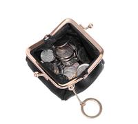 IMIKEYA Retro Wax Coated Cowhide Coin Purse for Women Small Clutch with Structure and Convenient Ring Compact Storage Pouch for Coins Cash Earphones Black