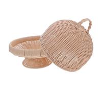 IMIKEYA Round Wicker Food Storage Tray with Lid Compact Lightweight Woven Basket for Bread Fruits Snacks Kitchen and Dining Table Organization Classic Round Design for Home and Festive Use