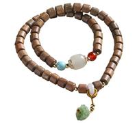 IMIKEYA Sandalwood Bead Prayer Bracelet for Women Vintage Jade Agate Lotus Pendant Handmade Meditation Jewelry Birthday Elegant Wrist Accessory