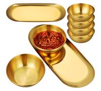 IMIKEYA Sauce Bowls Fine Workmanship 6 Pcs Golden Stainless Steel with 2 Pcs Oval Serving Platters Small Dip Bowls for Decorating The Dining Table Or Buffets for Ketchup and Soy Sauce
