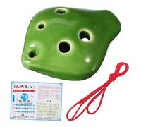 IMIKEYA Small Ceramic Ocarina Instrument in Green with 6 Holes and Short Mouth, Easy to Learn for Beginners, Comes with Lanyard and Music Score, Shaped like A Strawberry, Key of C