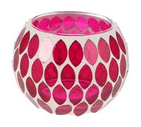 IMIKEYA Small Colored Glass Tea Light Holder Round Mosaic Pink Leaf Sphere Decorative Candle Cup European Candle Holder Table Centerpiece for Home Decor