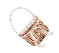 IMIKEYA Small Pearl Rattan Straw Bucket Bag Portable Summer Handbag for Women Unique Woven Design Lightweight Fashionable Storage Pouch for Beach Holiday Everyday Use