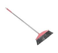 IMIKEYA Stainless Steel Handle Cleaning Broom for Floor with Plastic Bristles Small Size Easy to Sweep Debris and Dust for Bathroom and Ground Cleaning Indoor Outdoor Style