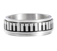 IMIKEYA Stainless Steel Piano Key Ring for Men, Rotatable Black and White Keyboard Design, Silver Metal Finger Band for Music Party Accessories, Size 10 Uk