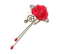 IMIKEYA Steampunk Rose Hair Clip Mechanical Gears and Crystal Tassels Red Color for Lolita and Gothic Styles for Cosplay and Costume Accessories