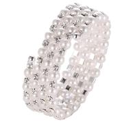 IMIKEYA Stretchy Pearl Rhinestone Bangle Bracelet for Women Elegant Bridal Wrist Jewelry with Four Spiral Design Charming Wedding and Party Accessory