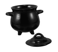 IMIKEYA Sturdy Ceramic Witch Cauldron Mug with Lid Black Coffee Cup and Candy Holder Bowl for Halloween Party Decoration and Spooky Celebration Use