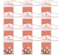 IMIKEYA Thank You Tags Pre-Punched Hole with String 50pcs for Favors Brown Jute and Paper Material, Sturdy Floral and Fruit Design, for Attaching to Baked Goods or Homemade Jams